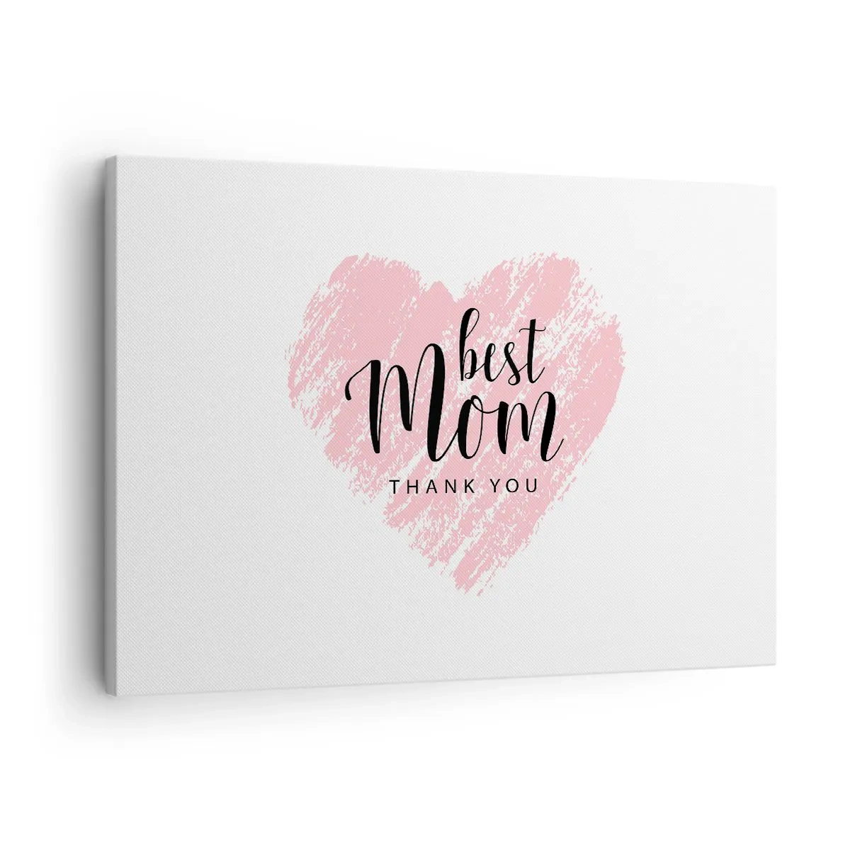 Obraz na płótnie - Różowe serce z napisem Best Mom Thank You na białym tle - 70x50cm - Zawsze odpowiedni moment - Nowoczesna dekoracja ścienna do salonu i sypialni ARTTOR