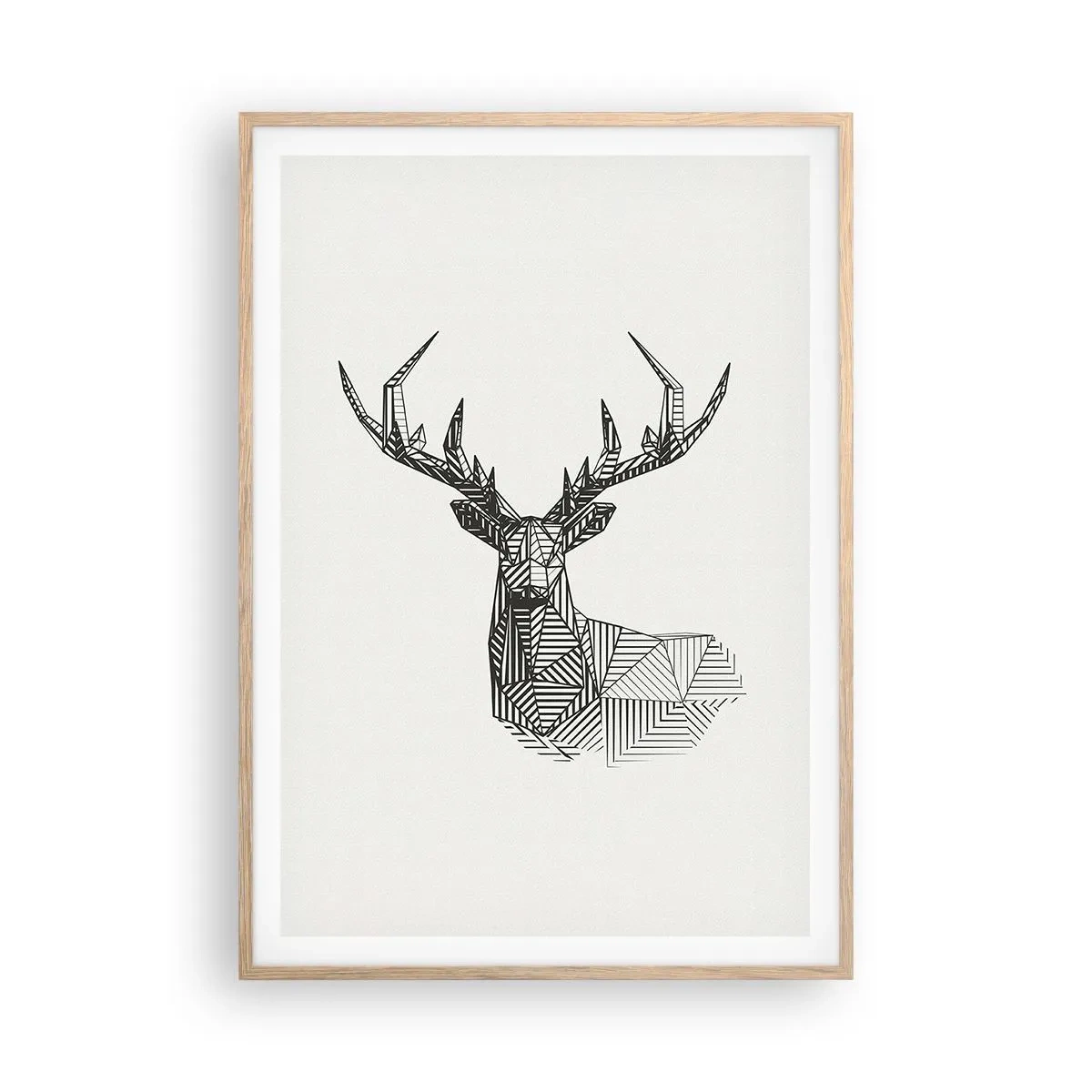 Plakat w ramie jasny dąb - Jeleń w kubistycznym stylu - 70x100 cm