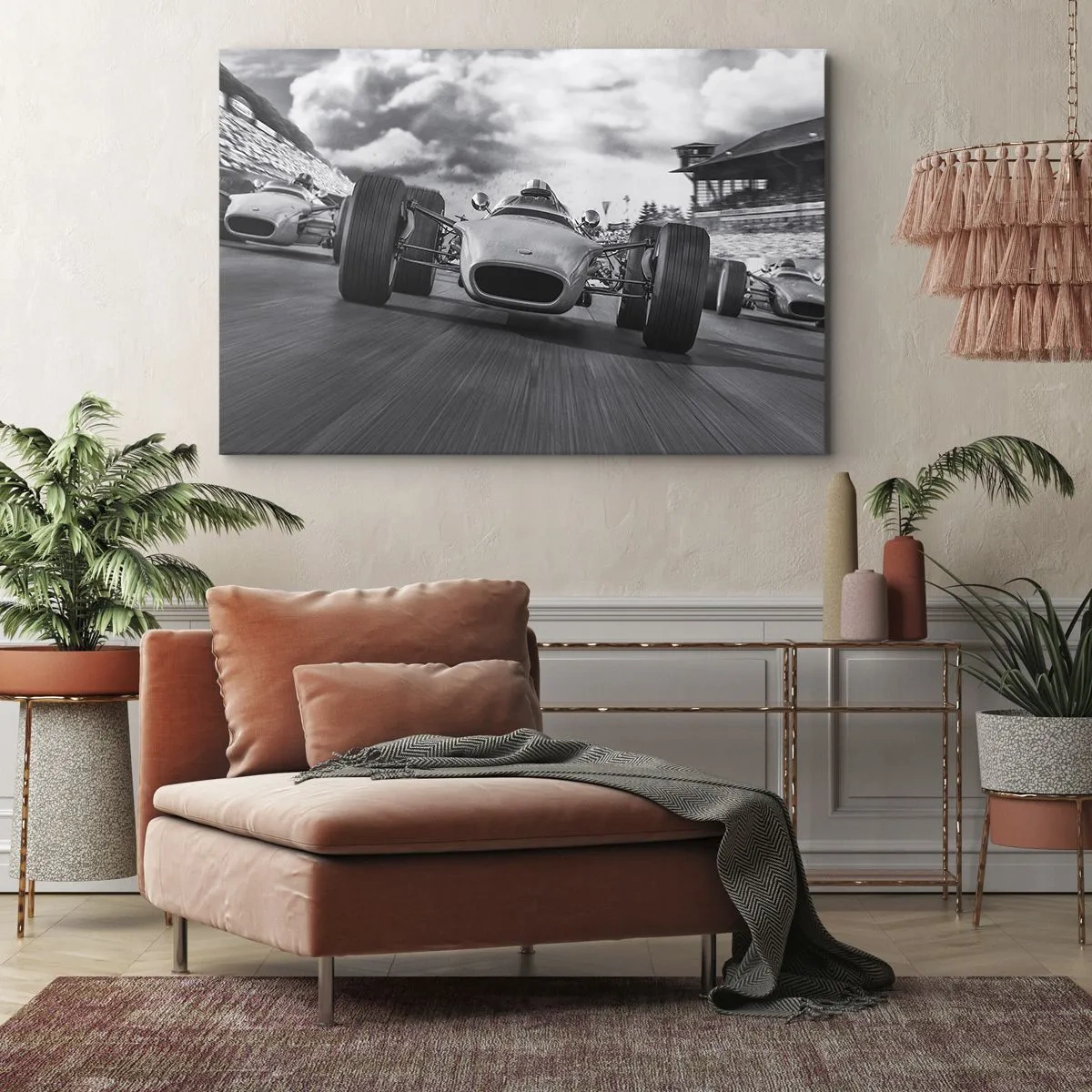 Obraz na płótnie - Wyścig klasycznych samochodów w ruchu - 70x50cm - Jest moc! - Nowoczesna dekoracja ścienna do salonu i sypialni ARTTOR
