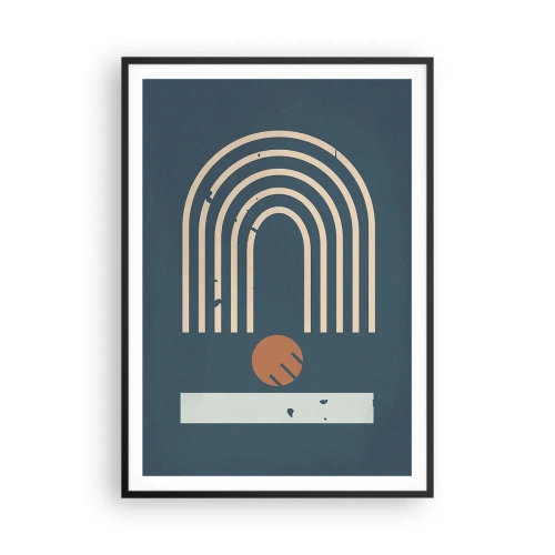 Plakat w czarnej ramie - Geometria na granacie - 70x100 cm