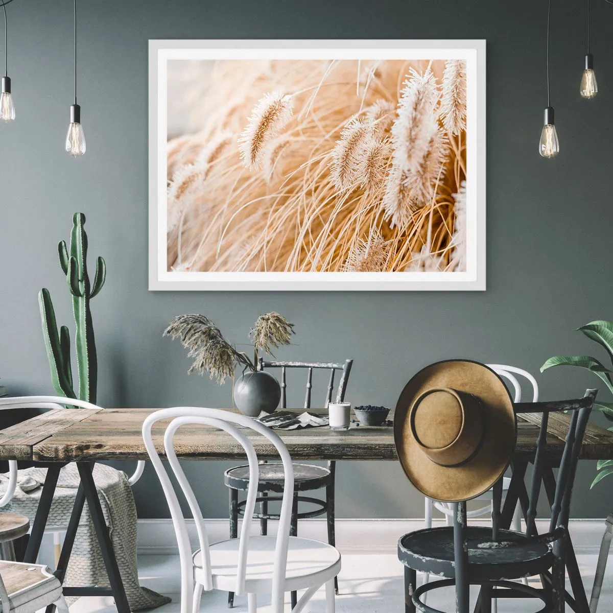 Plakat w białej ramie - Złoty szelest traw - 70x50 cm