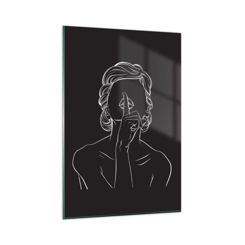 Obraz na szkle - Minimalistyczna sylwetka kobiety na czarnym tle - 80x120cm - Piękno rozkwita w ciszy - Nowoczesna dekoracja ścienna do salonu i sypialni ARTTOR