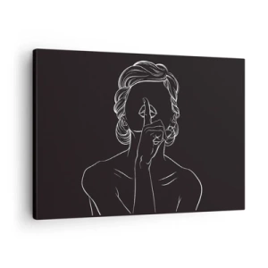 Obraz na płótnie - Minimalistyczna sylwetka kobiety na czarnym tle - 70x50cm - Piękno rozkwita w ciszy - Nowoczesna dekoracja ścienna do salonu i sypialni ARTTOR