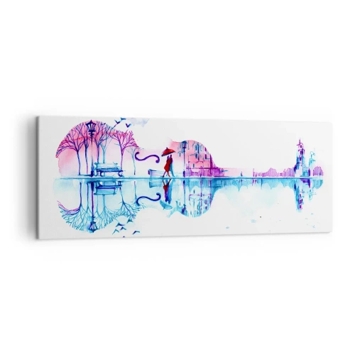 Obraz na płótnie - Sylwetka miasta w kształcie skrzypiec w akwarelowych kolorach - 140x50cm - Kantyczki deszczu wam przyniosę - Nowoczesna dekoracja ścienna do salonu i sypialni ARTTOR