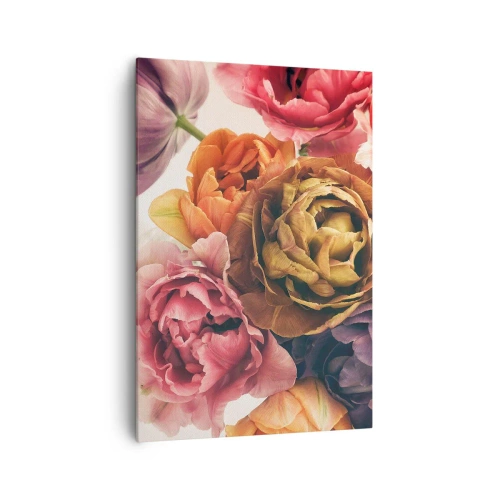 Obraz na płótnie - Bukiet różnorodnych kwiatów w intensywnych barwach - 70x100cm - Święto życia - Nowoczesna dekoracja ścienna do salonu i sypialni ARTTOR