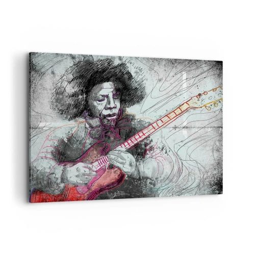 Obraz na płótnie - Artystyczny portret gitarzysty w technice szkicu - 100x70cm - Na falach muzyki - Nowoczesna dekoracja ścienna do salonu, kuchni i sypialni ARTTOR