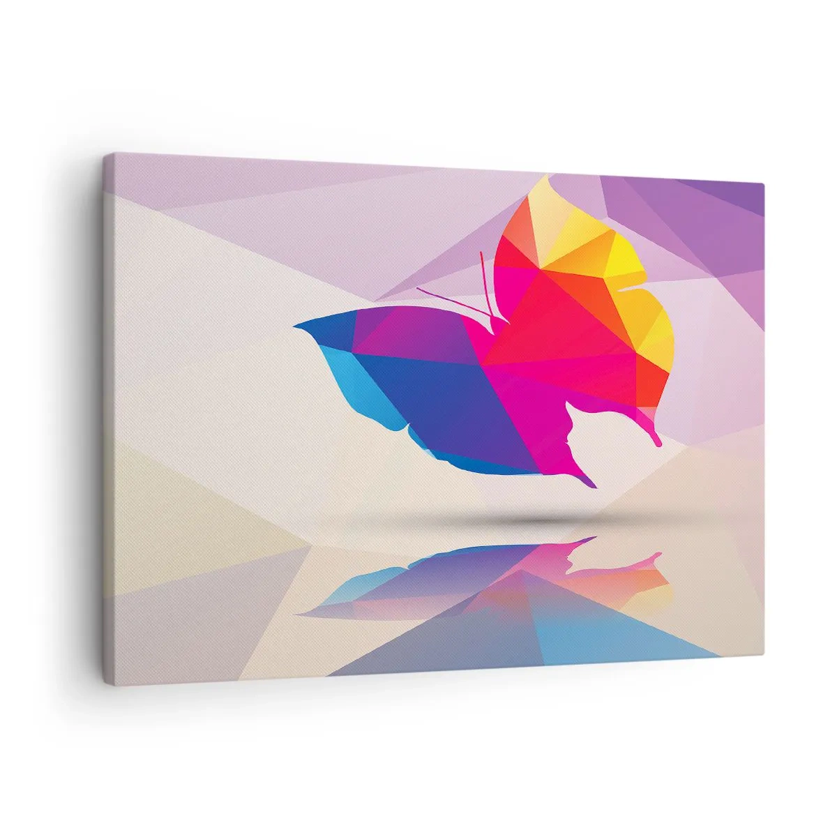 Obraz na płótnie - Geometryczna sylwetka motyla w żywych kolorach - 70x50cm - Motyla tęcza - Nowoczesna dekoracja ścienna do salonu i sypialni ARTTOR