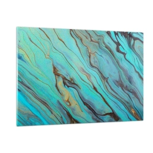 Obraz na szkle - Abstrakcyjne smugi w turkusowej i złotej kolorystyce - 120x80cm - Turkusowy przypływ - Nowoczesna dekoracja ścienna do salonu, kuchni i sypialni ARTTOR