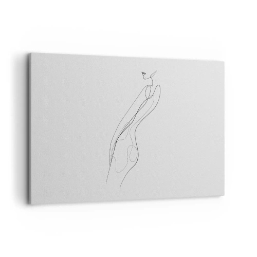 Obraz na płótnie - Minimalistyczna linia ukazująca sylwetkę na jasnym tle - 120x80cm - Zaledwie obietnica - Nowoczesna dekoracja ścienna do salonu, kuchni i sypialni ARTTOR
