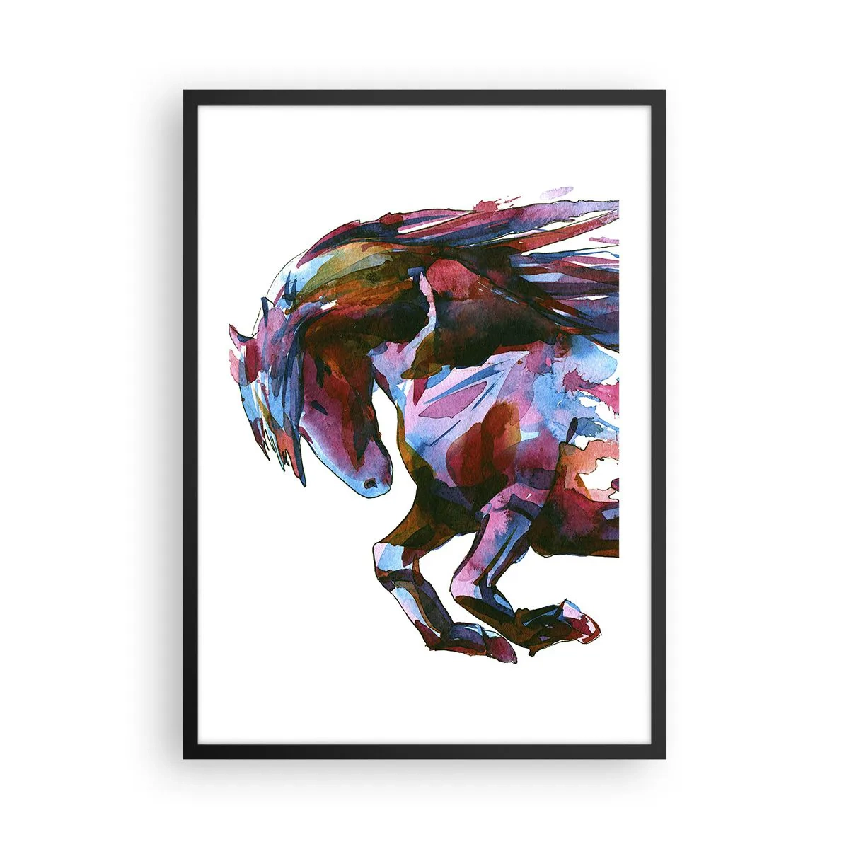 Plakat w czarnej ramie - Kolorowy abstrakcyjny koń w dynamicznej pozycji - 50x70cm - W uniesieniu - Nowoczesna dekoracja ścienna do salonu i sypialni ARTTOR
