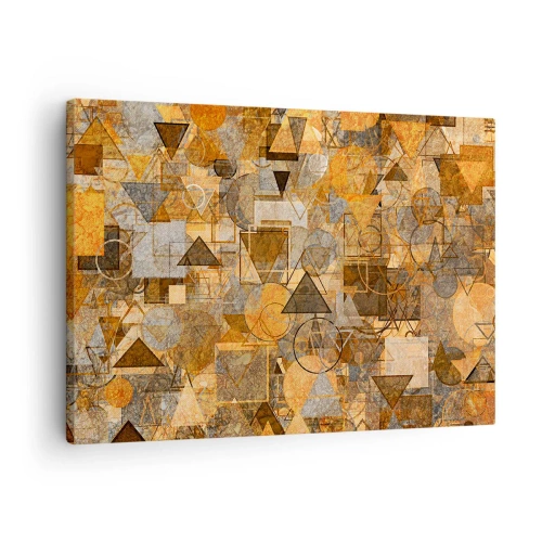 Obraz na płótnie - Abstrakcyjne geometryczne wzory w odcieniach złota - 70x50cm - Świat ujęty w formę - Nowoczesna dekoracja ścienna do salonu i sypialni ARTTOR