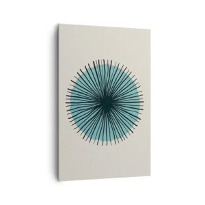 Obraz na płótnie - Abstrakcyjna forma w kształcie koła z promieniami w błękitach - 80x120cm - Promieniście na błękicie - Nowoczesna dekoracja ścienna do salonu i sypialni ARTTOR