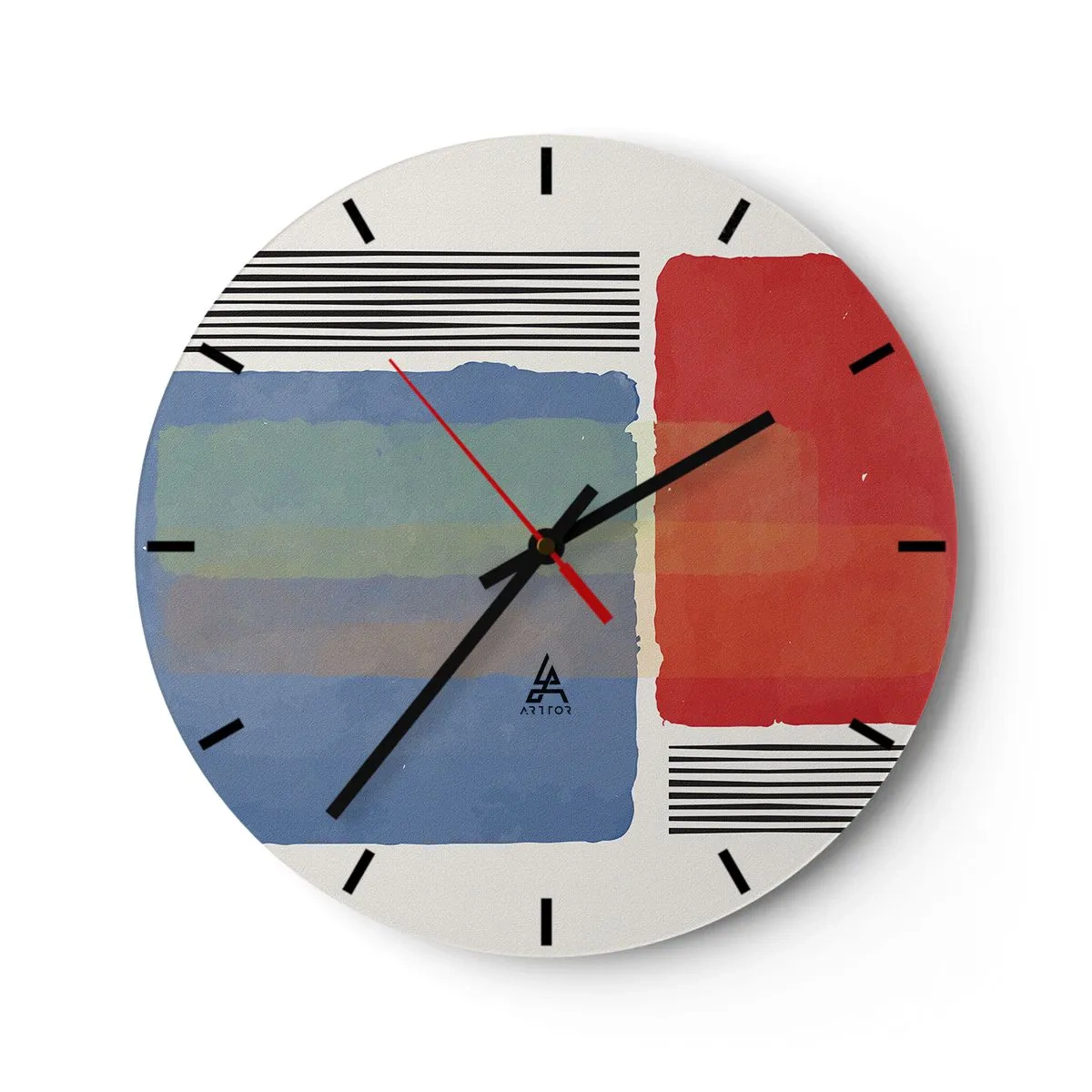 Zegar ścienny - Kolorowe abstrakcyjne prostokąty i linie na jasnym tle - 30x30cm - Duch i litera geometrii - Nowoczesna dekoracja ścienna do salonu, kuchni i sypialni ARTTOR