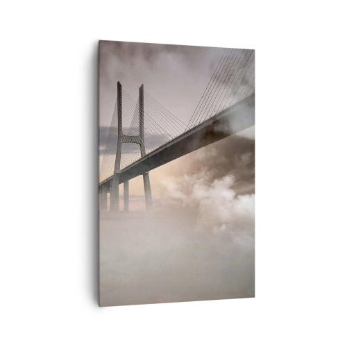 Obraz na płótnie - Most nad rzeką w otoczeniu mgły o poranku - 80x120cm - Nad rzeką, której nie ma - Nowoczesna dekoracja ścienna do salonu i sypialni ARTTOR