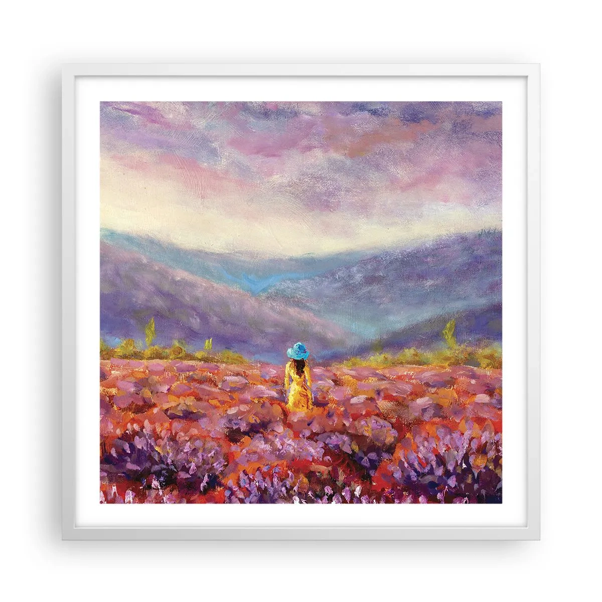 Plakat w białej ramie - W lawendowym świecie - 60x60 cm