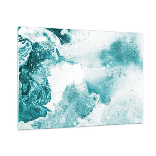 Obraz na szkle - Abstrakcyjne rozlewiska błękitu na szklanym tle - 100x70cm - Rozlewiska błękitu - Nowoczesna dekoracja ścienna do salonu, kuchni i sypialni ARTTOR