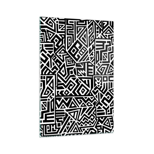 Obraz na szkle - Czarno-białe geometryczne wzory inspirowane kulturą prekolumbijską - 70x100cm - Kompozycja prekolumbijska - Nowoczesna dekoracja ścienna do salonu i sypialni ARTTOR