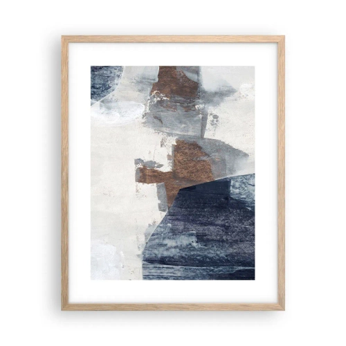 Plakat w ramie jasny dąb - Błękitno-brunatne kształty - 40x50 cm