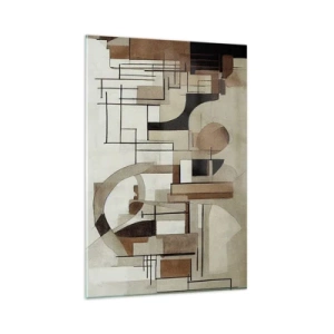 Obraz na szkle - Architektoniczna abstrakcja w beżach i brązach - 80x120cm - Pejzaż miejski 2.0 - Nowoczesna dekoracja ścienna do salonu i sypialni ARTTOR