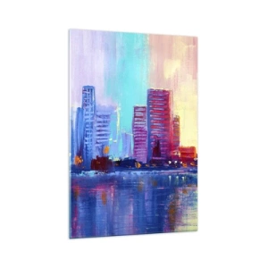 Obraz na szkle - Kolorowa panorama miasta w akwarelowym stylu - 70x100cm - Skąpane w barwach - Nowoczesna dekoracja ścienna do salonu i sypialni ARTTOR