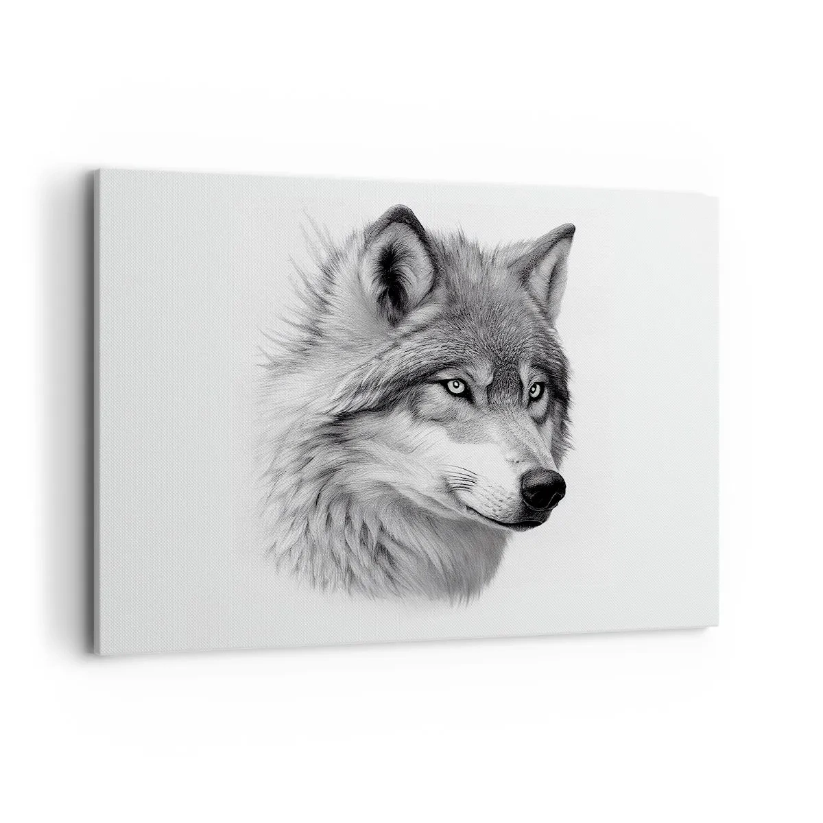 Obraz na płótnie - Realistyczny portret wilka w odcieniach szarości - 100x70cm - Alfa – bez wątpienia - Nowoczesna dekoracja ścienna do salonu, kuchni i sypialni ARTTOR