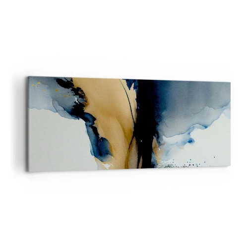 Obraz na płótnie - Abstrakcyjna kompozycja w odcieniach granatu i złota - 120x50cm - Za zasłoną - Nowoczesna dekoracja ścienna do salonu i sypialni ARTTOR