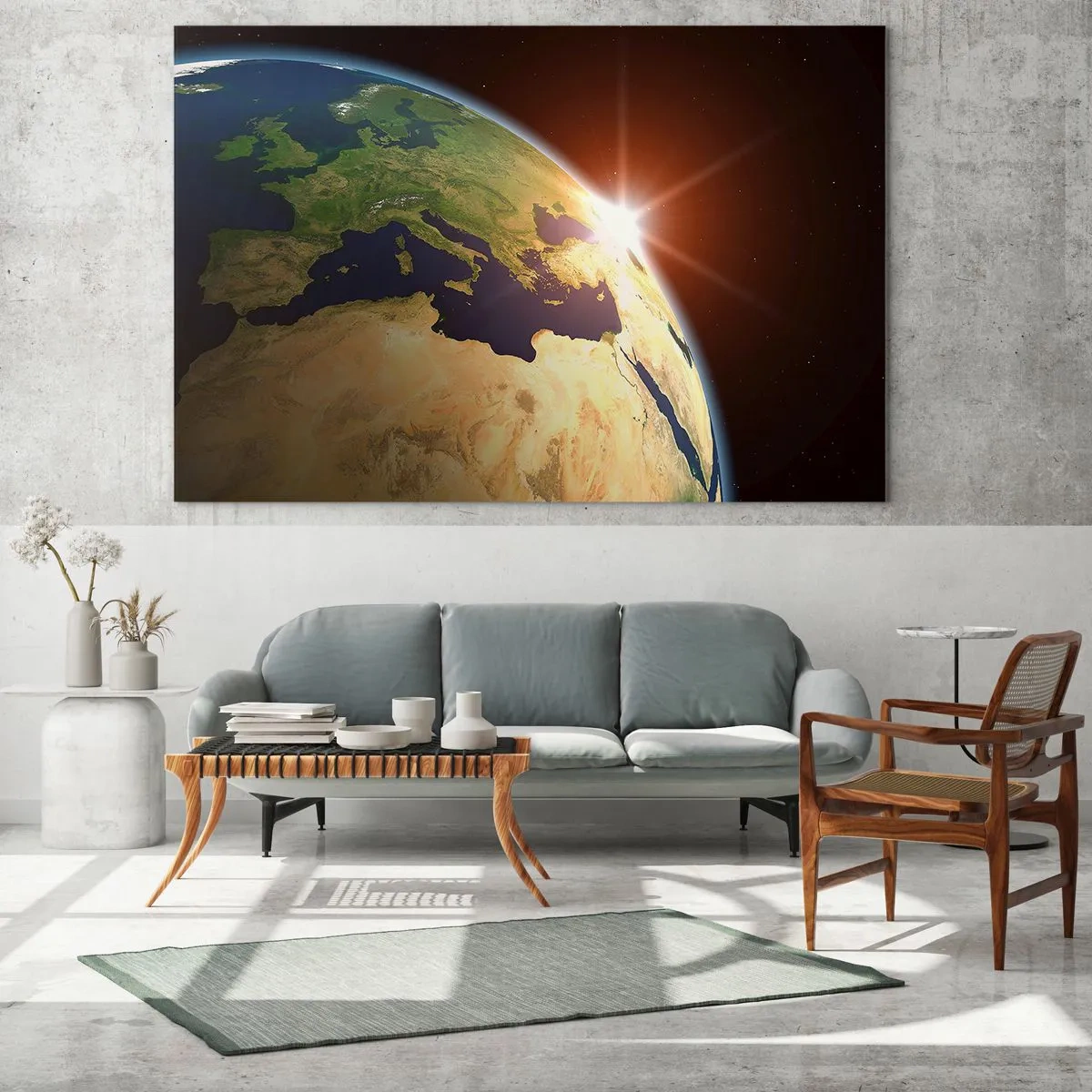Obraz na szkle - Ziemia oświetlona wschodzącym słońcem z kosmosu - 100x70cm - Wschód słońca - Nowoczesna dekoracja ścienna do salonu, kuchni i sypialni ARTTOR