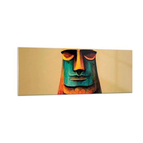 Obraz na szkle - Kolorowy posąg z Wyspy Wielkanocnej - 140x50cm - Posągowy, a sympatyczny - Nowoczesna dekoracja ścienna do salonu i sypialni ARTTOR