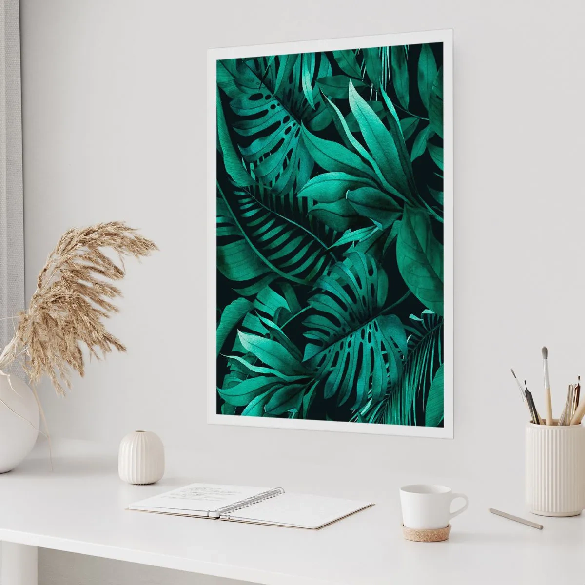 Plakat - Tropikalne liście w odcieniach zieleni - 50x70cm - Głębia tropikalnej zieleni - Nowoczesna dekoracja ścienna do salonu, kuchni i sypialni ARTTOR