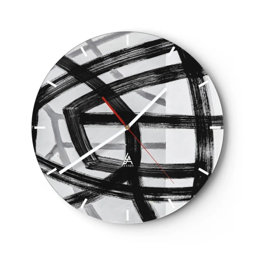 Zegar ścienny - Dynamiczne czarne pociągnięcia pędzla tworzące przestrzenne wzory - 30x30cm - Budowanie głębi - Nowoczesna dekoracja ścienna do salonu, kuchni i sypialni ARTTOR