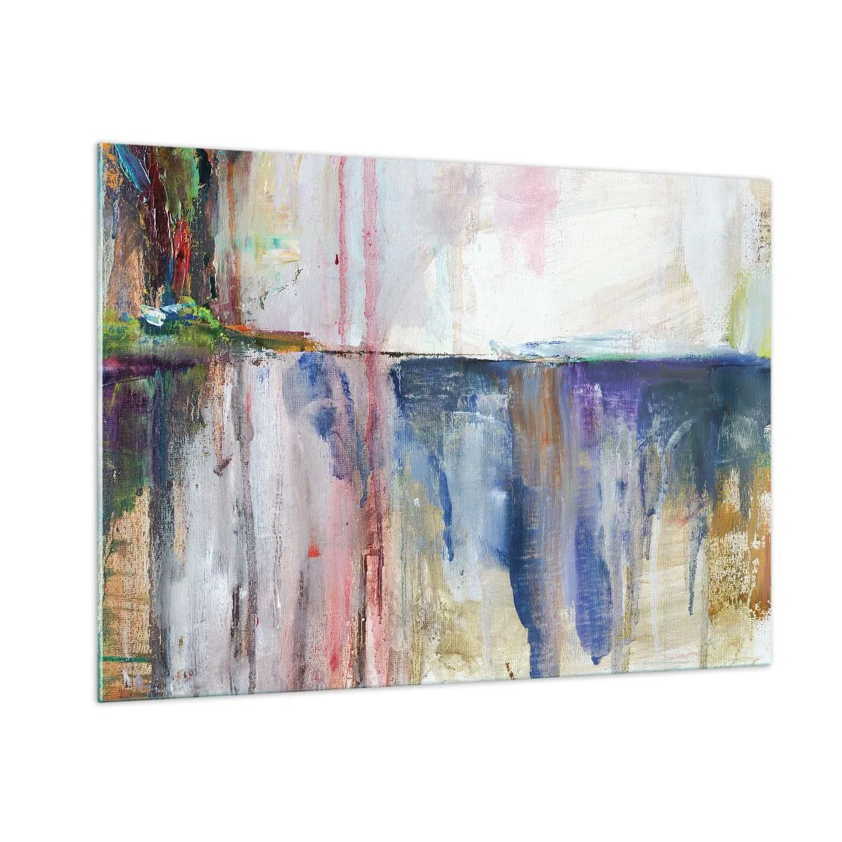 Obraz na szkle - Kolorowa abstrakcja z dynamicznymi smugami i teksturą farby - 100x70cm - Barwne wrażenia i skojarzenia - Nowoczesna dekoracja ścienna do salonu, kuchni i sypialni ARTTOR