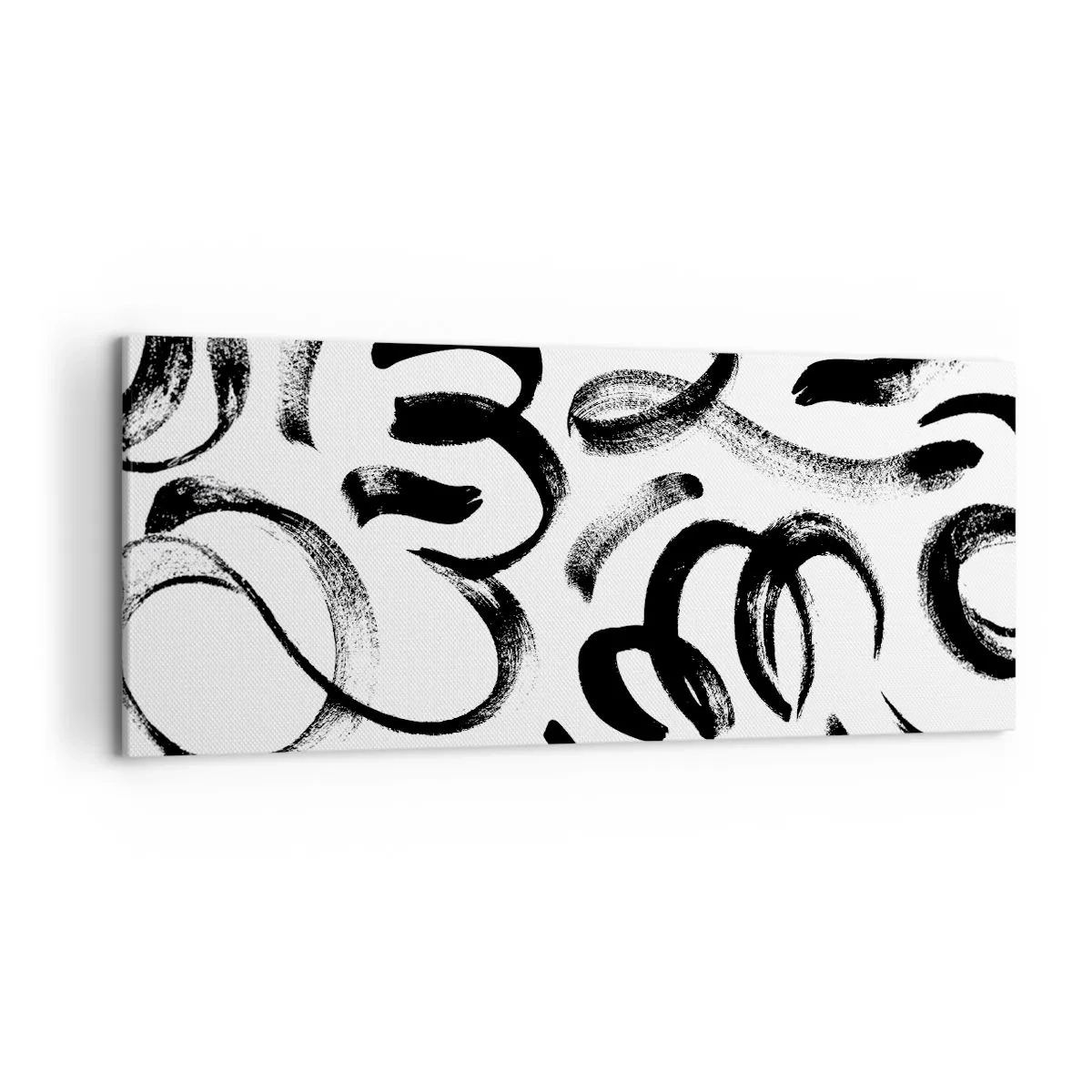 Obraz na płótnie - Czarne abstrakcyjne pociągnięcia pędzlem na białym tle - 120x50cm - Czarno na białym - Nowoczesna dekoracja ścienna do salonu i sypialni ARTTOR