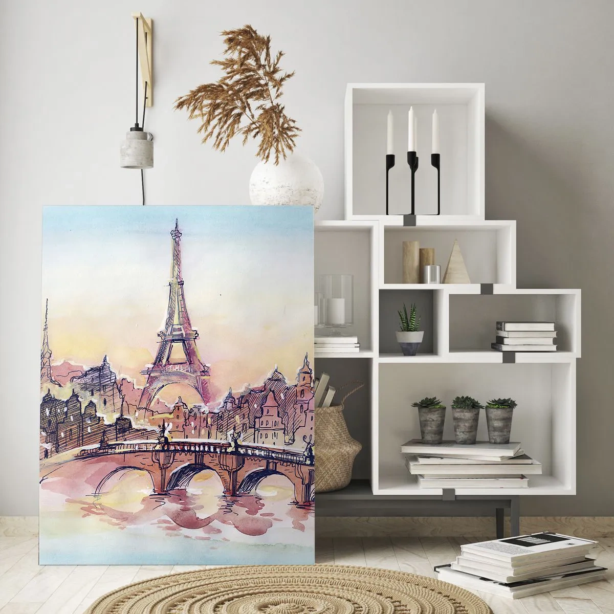 Obraz na szkle - Panorama Paryża z Wieżą Eiffla w delikatnym akwarelowym stylu - 50x70cm - Jedyne takie miasto w świecie - Nowoczesna dekoracja ścienna do salonu, kuchni i sypialni ARTTOR