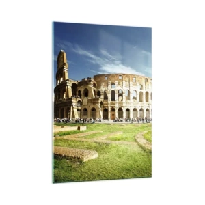Obraz na szkle - Koloseum w Rzymie w otoczeniu zieleni i błękitnego nieba - 80x120cm - Jeszcze słychać szczęk broni - Nowoczesna dekoracja ścienna do salonu i sypialni ARTTOR