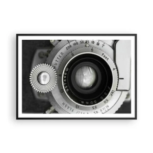 Plakat w czarnej ramie - Obiektyw starego aparatu fotograficznego - 100x70cm - Opowieść o Hollywood - Nowoczesna dekoracja ścienna do salonu i sypialni ARTTOR