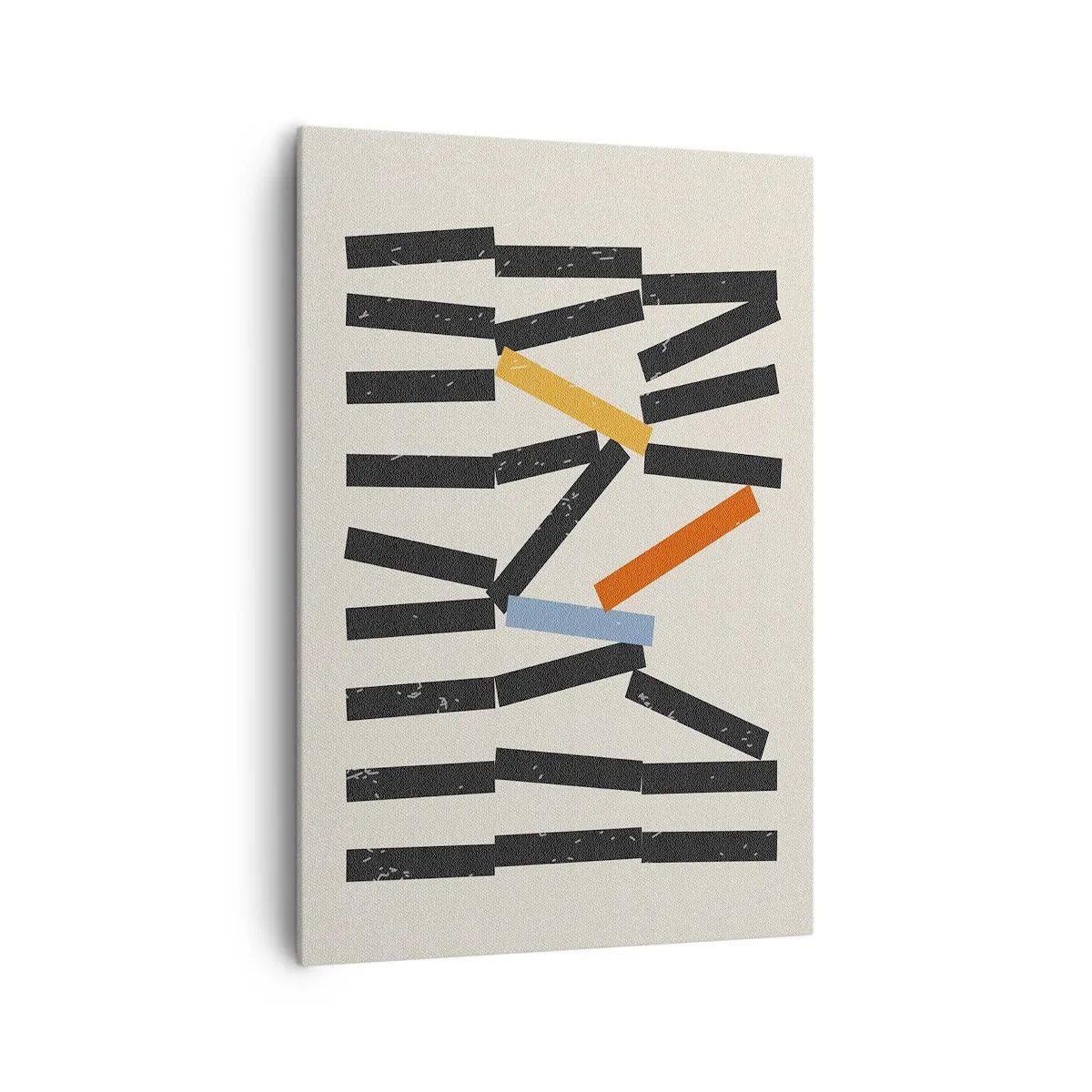 Obraz na płótnie - Abstrakcyjna kompozycja z kolorowymi i czarnymi prostokątami - 70x100cm - Domino – kompozycja - Nowoczesna dekoracja ścienna do salonu i sypialni ARTTOR