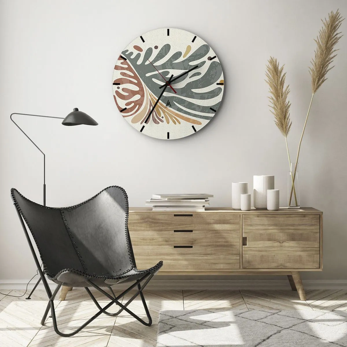 Zegar ścienny - Organiczne kształty w kolorach zieleni i rdzy - 30x30cm - Wielobarwny liść - Nowoczesna dekoracja ścienna do salonu, kuchni i sypialni ARTTOR