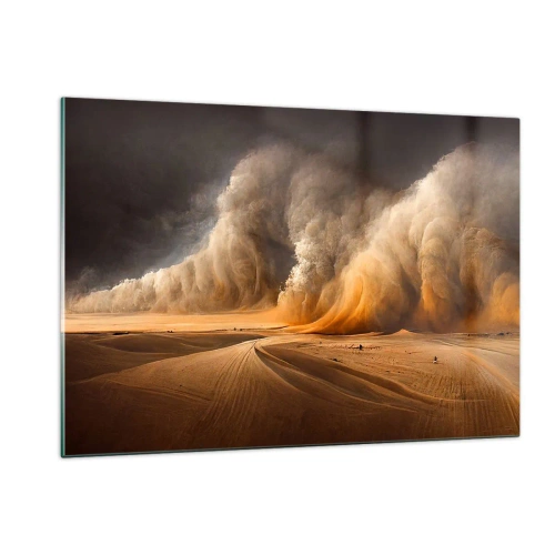 Obraz na szkle - Burza piaskowa nad pustynią w dramatycznym świetle - 120x80cm - Gniew pustyni - Nowoczesna dekoracja ścienna do salonu, kuchni i sypialni ARTTOR