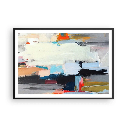 Plakat w czarnej ramie - Kolorowa abstrakcja z dynamicznymi pociągnięciami pędzla - 100x70cm - Jest metoda? - Nowoczesna dekoracja ścienna do salonu i sypialni ARTTOR
