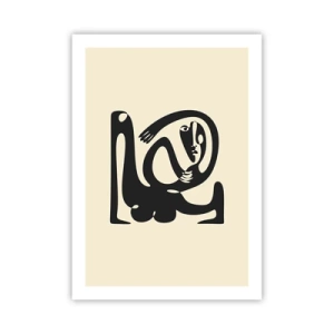 Plakat - Abstrakcyjna postać na beżowym tle w czarnej linii - 50x70cm - Prawie Picasso - Nowoczesna dekoracja ścienna do salonu, kuchni i sypialni ARTTOR