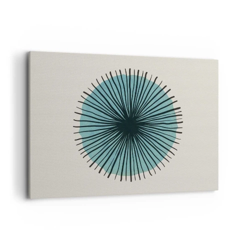 Obraz na płótnie - Abstrakcyjna forma w kształcie koła z promieniami w błękitach - 100x70cm - Promieniście na błękicie - Nowoczesna dekoracja ścienna do salonu, kuchni i sypialni ARTTOR