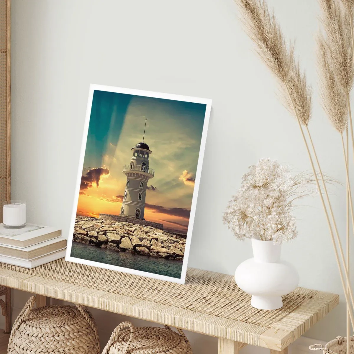 Plakat - Latarnia morska o zachodzie słońca - 50x70cm - Światło - Dobro - Piękno - Nowoczesna dekoracja ścienna do salonu, kuchni i sypialni ARTTOR