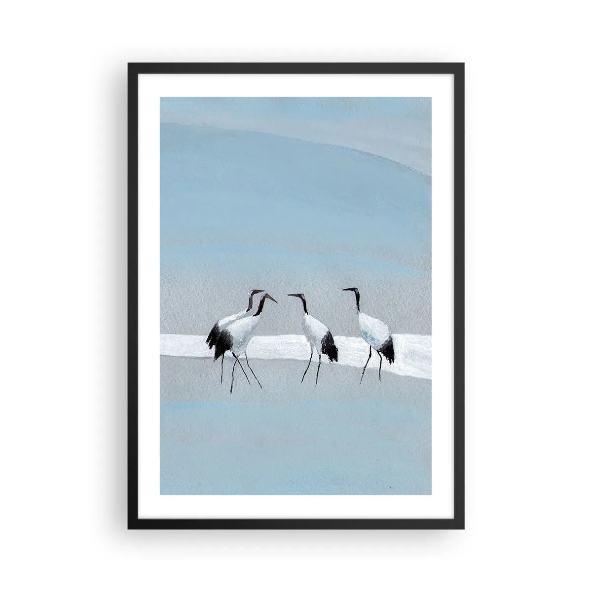 Plakat w czarnej ramie - Minimalistyczna ilustracja żurawi na tle pastelowym - 50x70cm - Po gorącym dniu - Nowoczesna dekoracja ścienna do salonu i sypialni ARTTOR