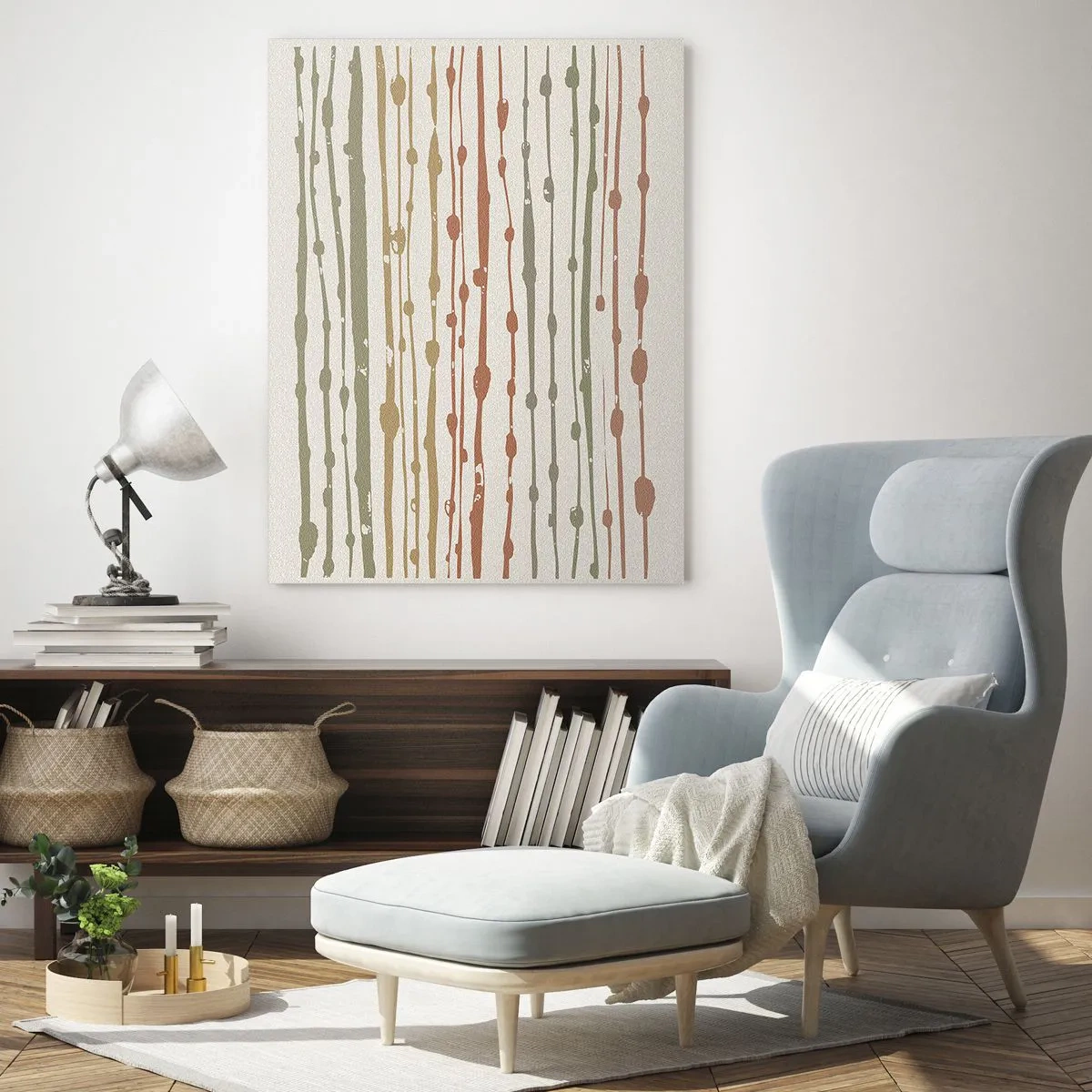 Obraz na szkle - Wzór linii w ciepłych odcieniach na jasnym tle - 80x120cm - Muzyczny zapis barw - Nowoczesna dekoracja ścienna do salonu i sypialni ARTTOR