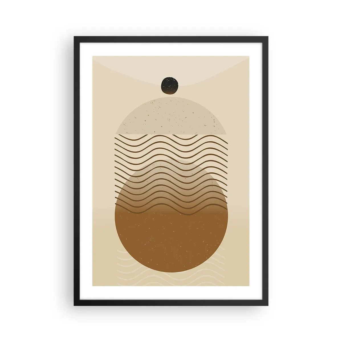 Plakat w czarnej ramie - Minimalistyczny wzór z falami i geometrycznymi kształtami - 50x70cm - O pochodzeniu figur geometrycznych - Nowoczesna dekoracja ścienna do salonu i sypialni ARTTOR