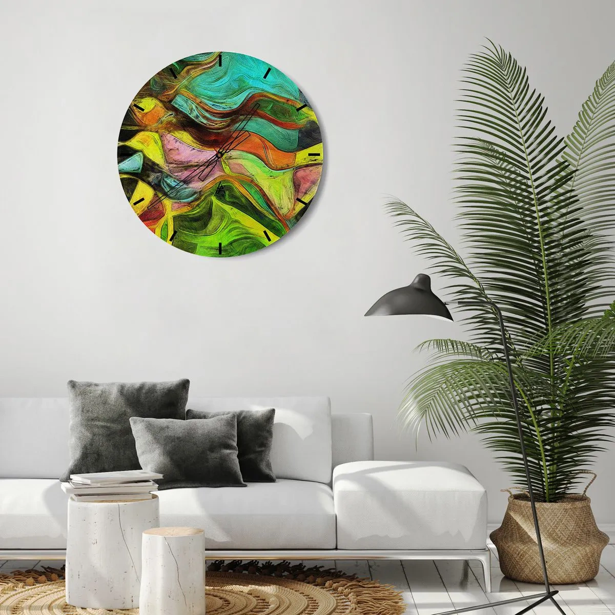 Zegar ścienny - Kolorowa abstrakcja z dynamicznymi liniami i kształtami - 30x30cm - Ruch to życie - Nowoczesna dekoracja ścienna do salonu, kuchni i sypialni ARTTOR