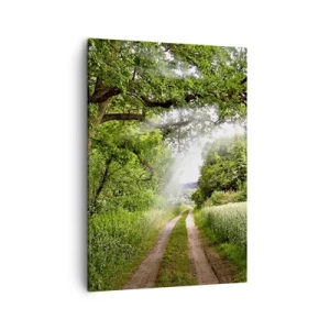 Obraz na płótnie - Leśna droga otoczona zielenią i promieniami słońca - 50x70cm - Et in Arcadia ego - Nowoczesna dekoracja ścienna do salonu, kuchni i sypialni ARTTOR