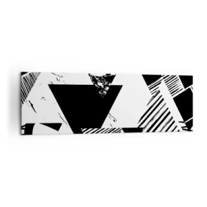 Obraz na płótnie - Geometryczne wzory w czarno-białej minimalistycznej formie - 160x50cm - Deszcz trójkątów - Nowoczesna dekoracja ścienna do salonu i sypialni ARTTOR