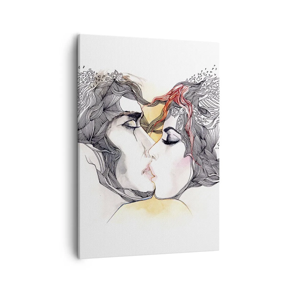 Obraz na płótnie - Zakochana para z artystycznym tłem, wyraziste kontury - 50x70cm - Świat nie istnieje - Nowoczesna dekoracja ścienna do salonu, kuchni i sypialni ARTTOR