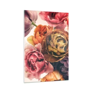 Obraz na szkle - Bukiet różnorodnych kwiatów w intensywnych barwach - 70x100cm - Święto życia - Nowoczesna dekoracja ścienna do salonu i sypialni ARTTOR
